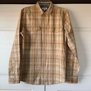 Sun & Stone Men’s Corduroy Plaid Long Sleeve Button Down Medium Cotton, pockets